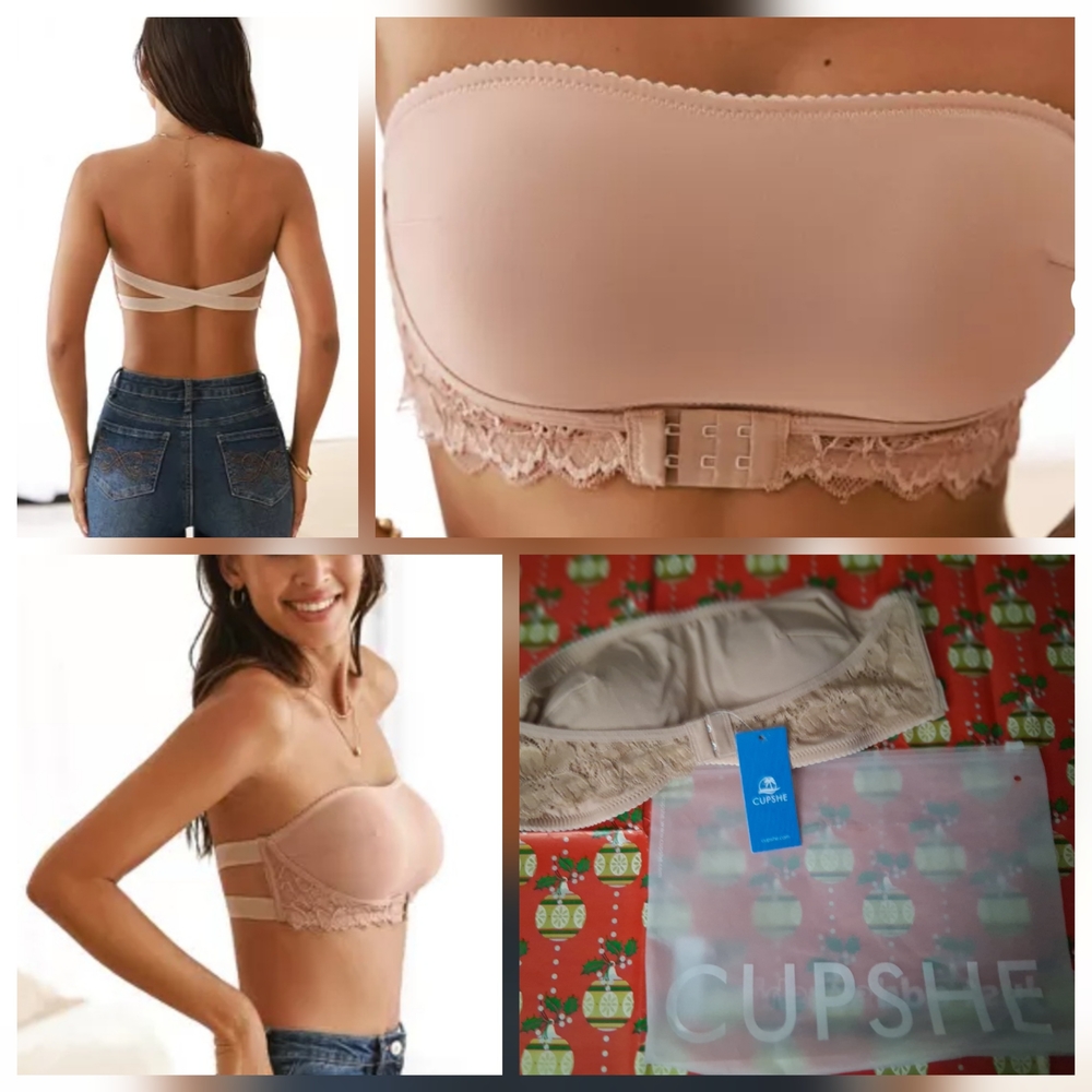 🔥MWT CUPSHE Women's NUDE Lace Bandeau Bra
